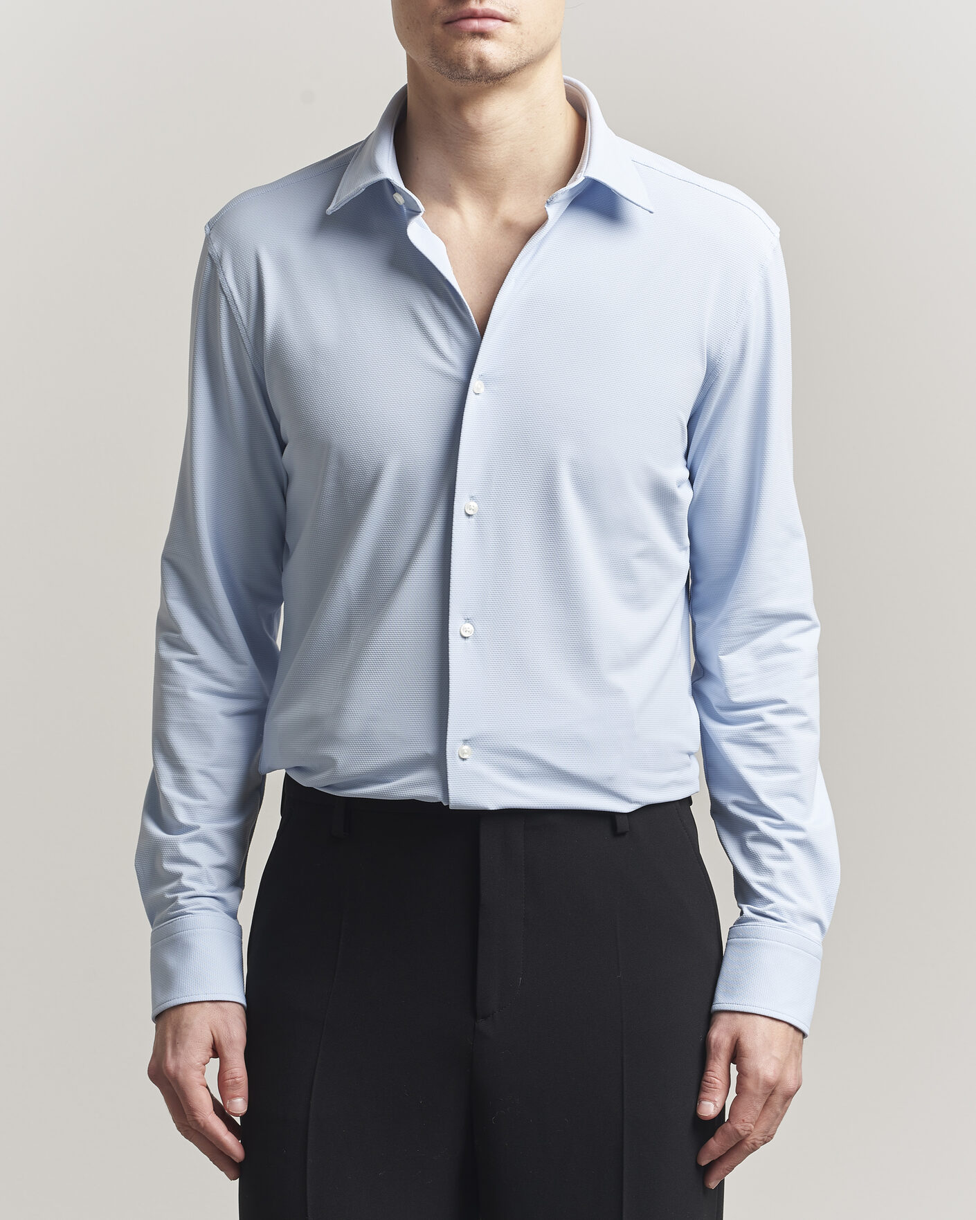 Men | Shirts | BOSS BLACK | Hank Structured Jersey Shirt Light Blue