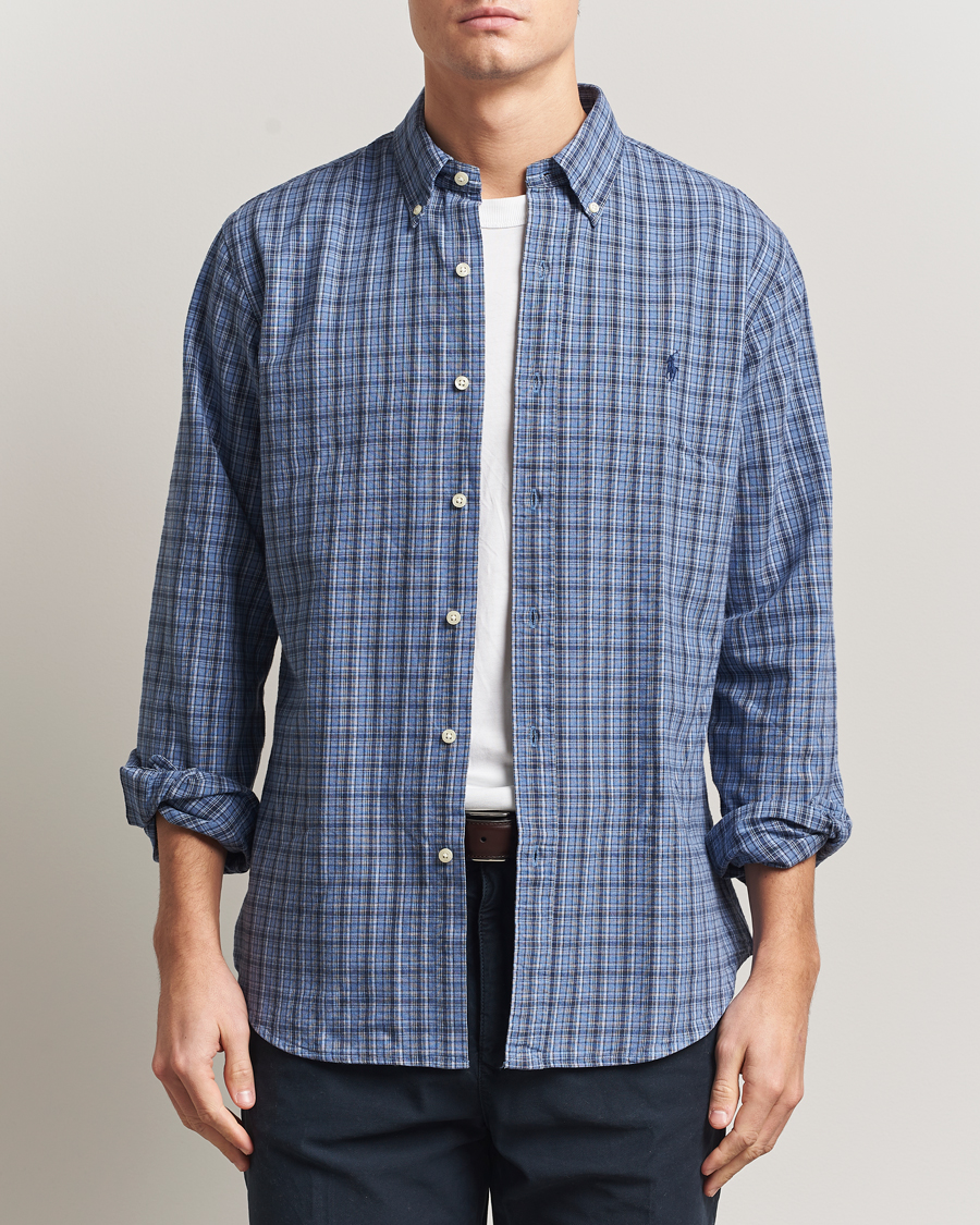 Men | Shirts | Polo Ralph Lauren | Custom Fit Checked Shirt Blue Heather Multi
