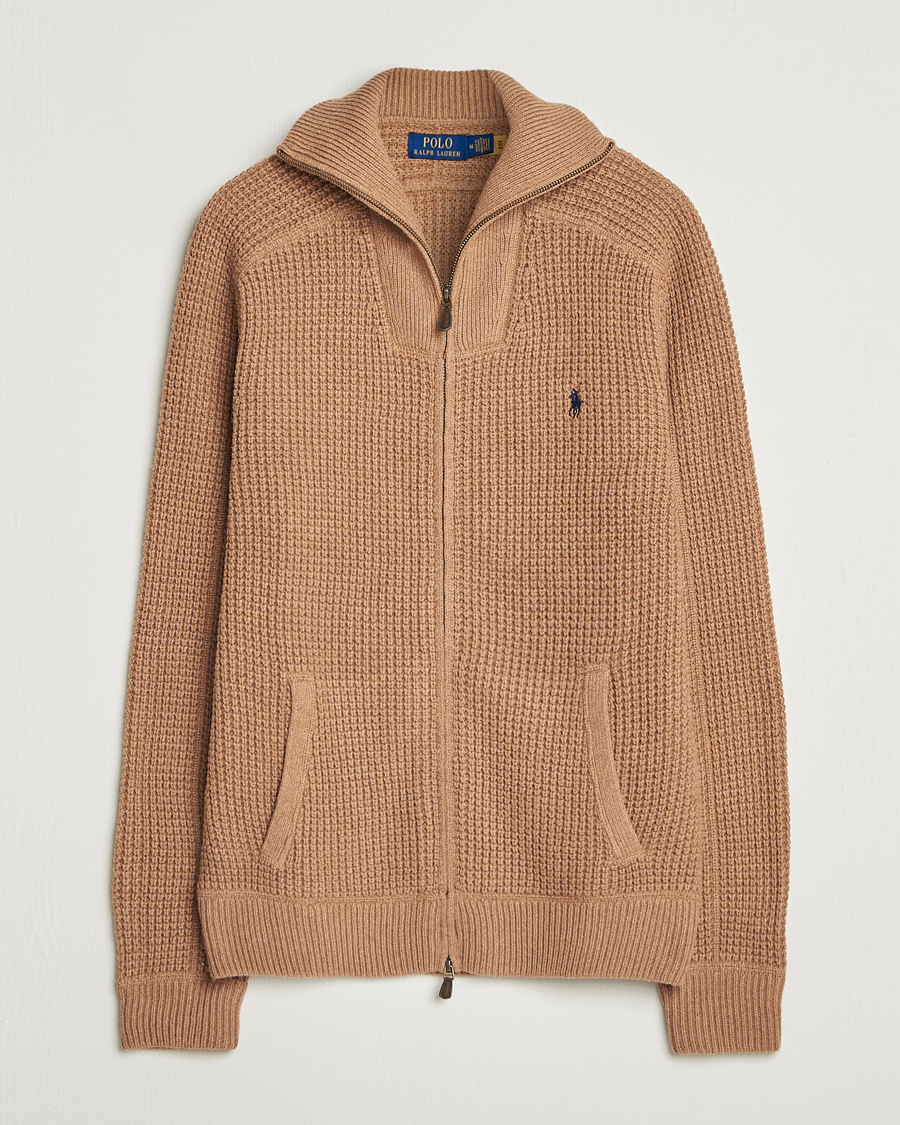 Men | Sweaters & Knitwear | Polo Ralph Lauren | Cotton/Wool Full Zip Brown Sugar Melange