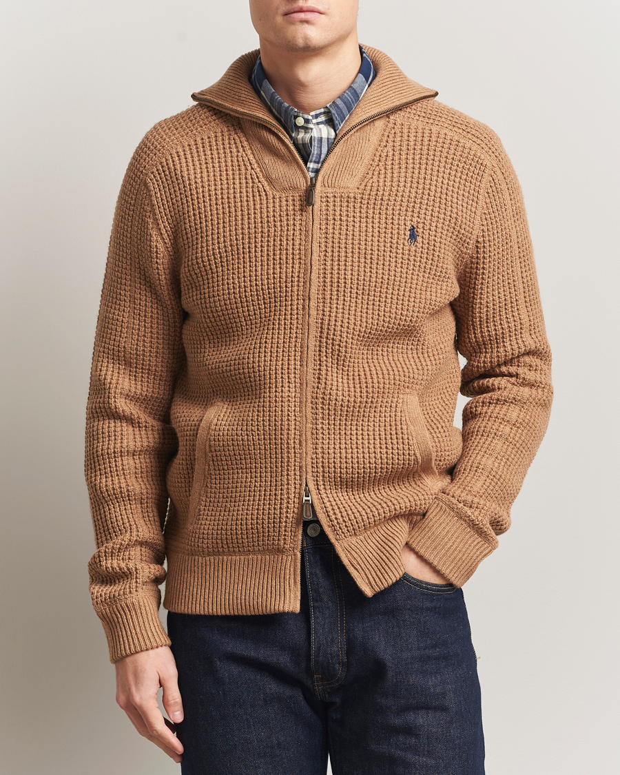 Men | Sweaters & Knitwear | Polo Ralph Lauren | Cotton/Wool Full Zip Brown Sugar Melange