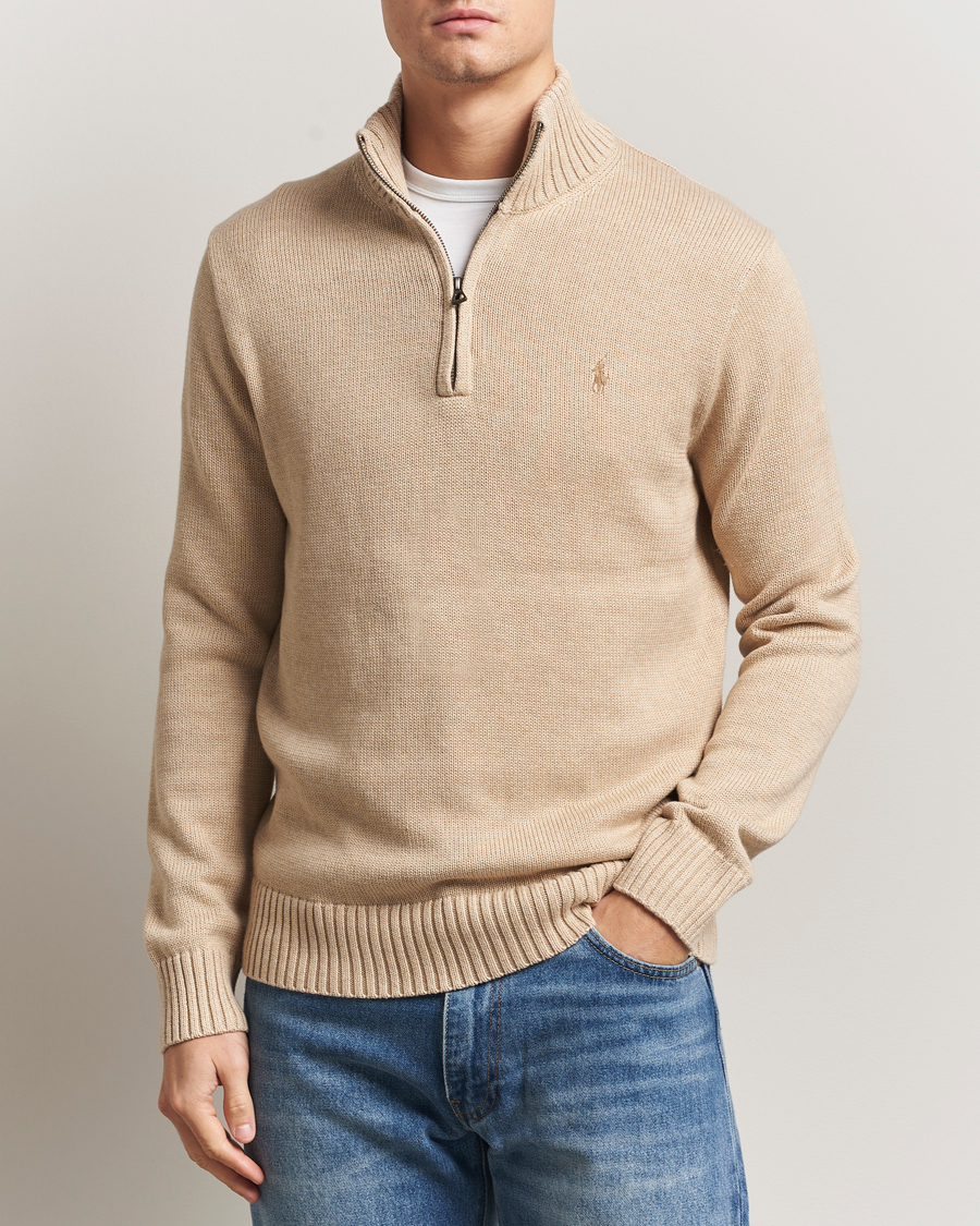 Men | Sweaters & Knitwear | Polo Ralph Lauren | Cotton Pullover Half Zip Dune Melange