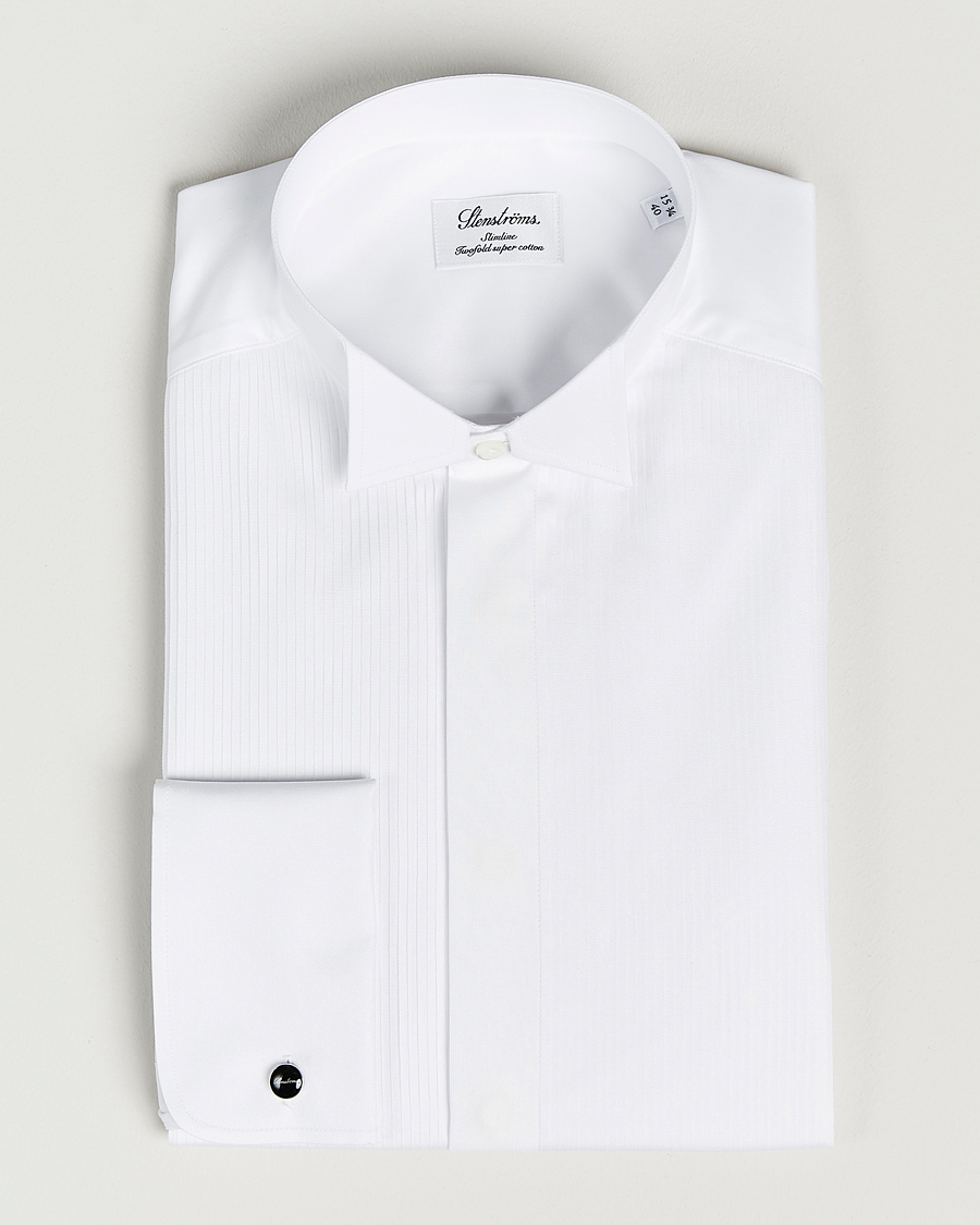 Men | Shirts | Stenströms | Slimline Stand Up Collar Plissè Shirt White