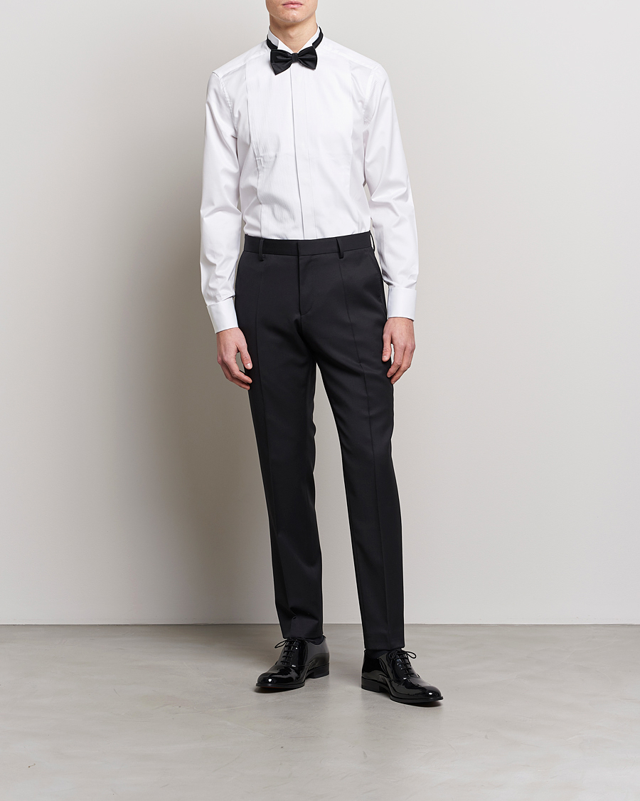 Men | Shirts | Stenströms | Slimline Stand Up Collar Plissè Shirt White