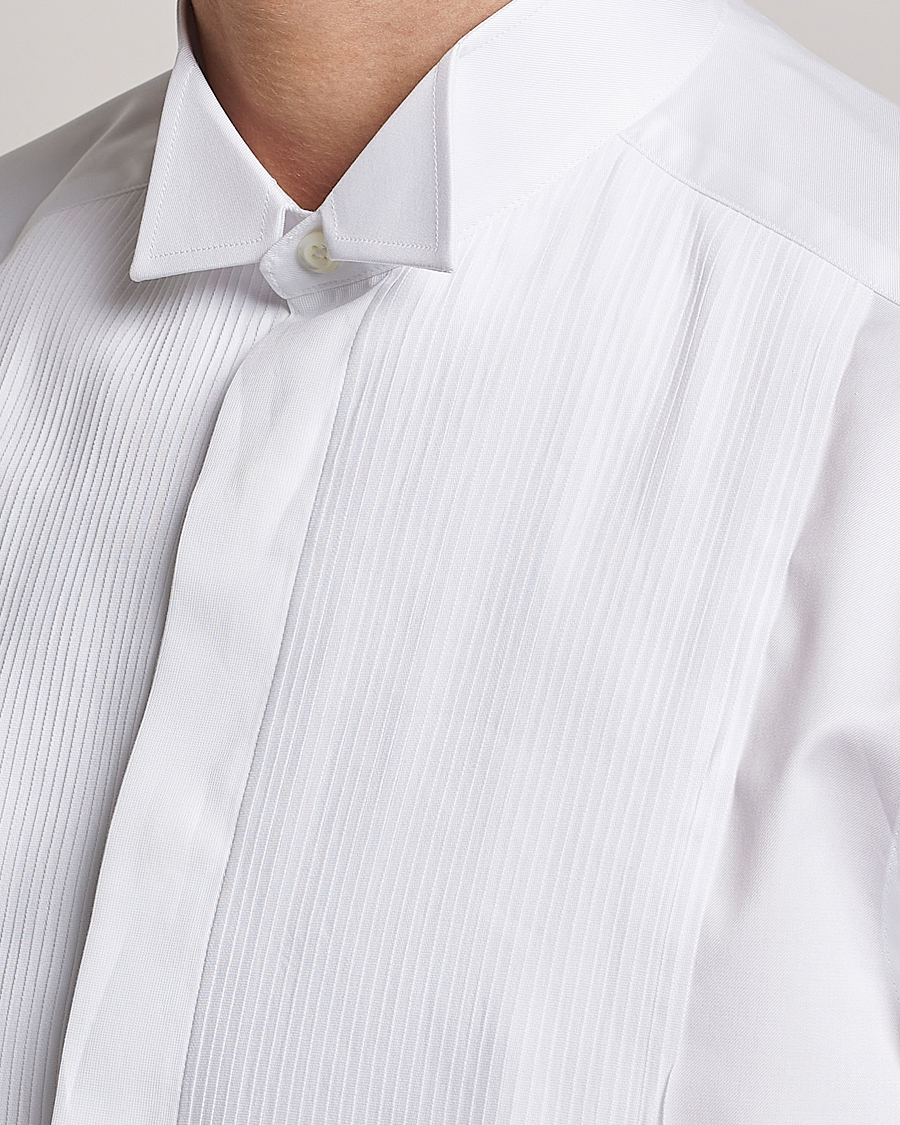 Men | Shirts | Stenströms | Slimline Stand Up Collar Plissè Shirt White