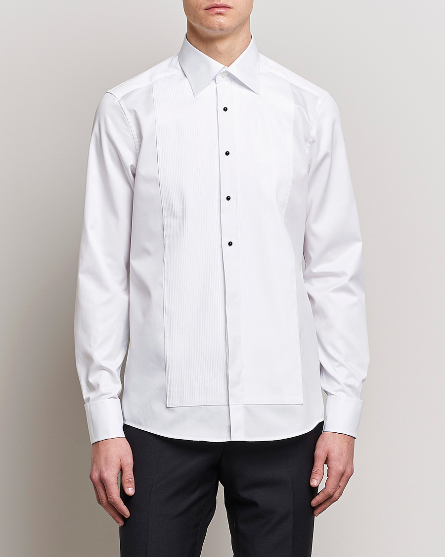 Men | Shirts | Stenströms | Slimline Open Smoking Shirt White