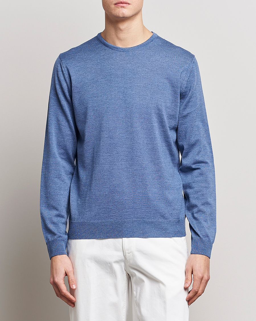 Men | Sweaters & Knitwear | Stenströms | Merino Patch Crew Neck Blue/Blue