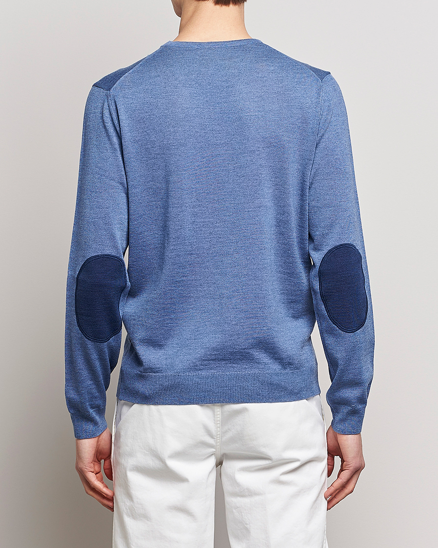 Men | Sweaters & Knitwear | Stenströms | Merino Patch Crew Neck Blue/Blue