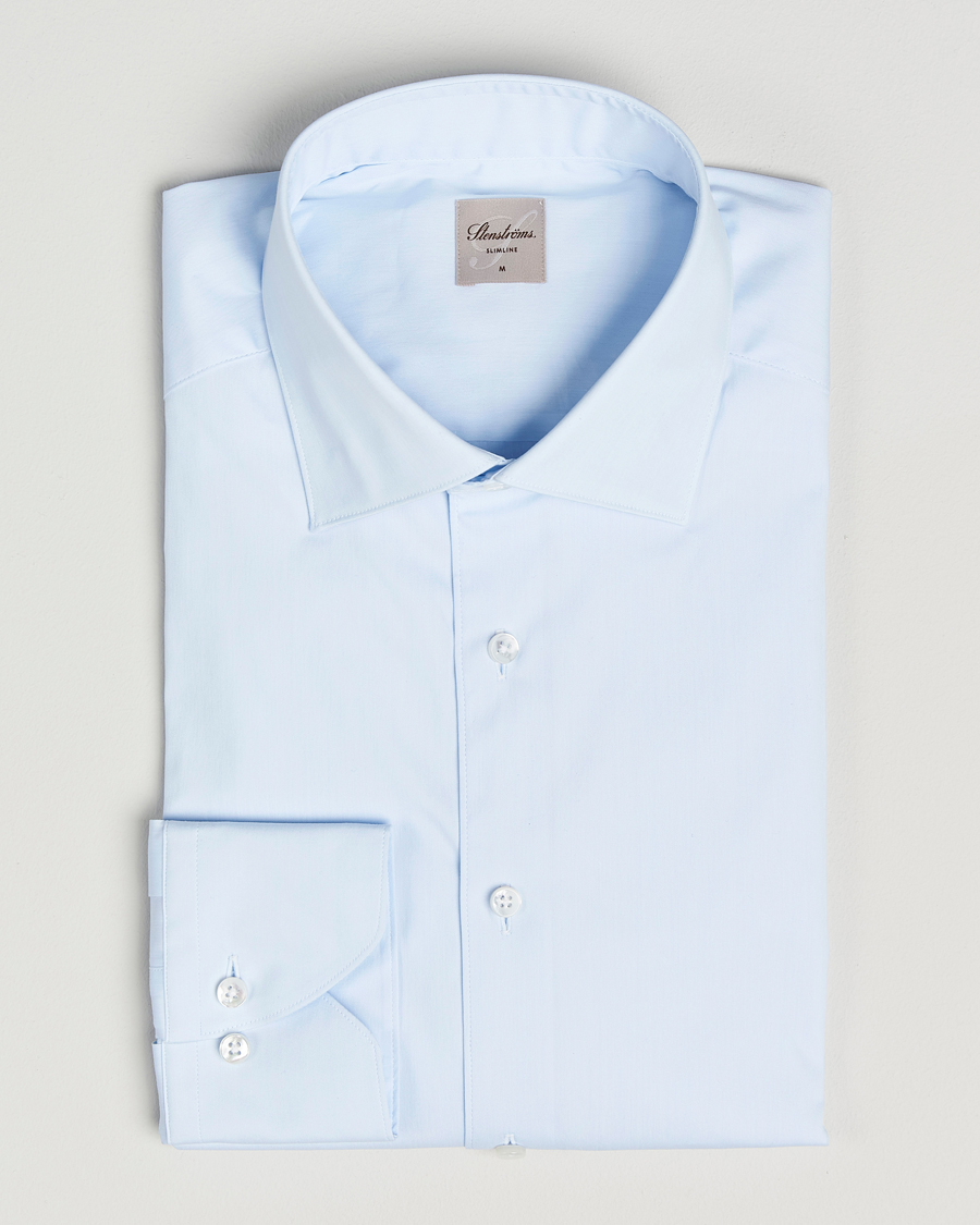 Men | Shirts | Stenströms | Slimline Cotton Stretch Shirt Light Blue