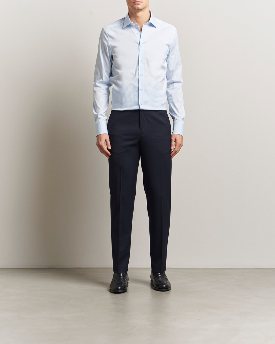 Men | Shirts | Stenströms | Slimline Cotton Stretch Shirt Light Blue