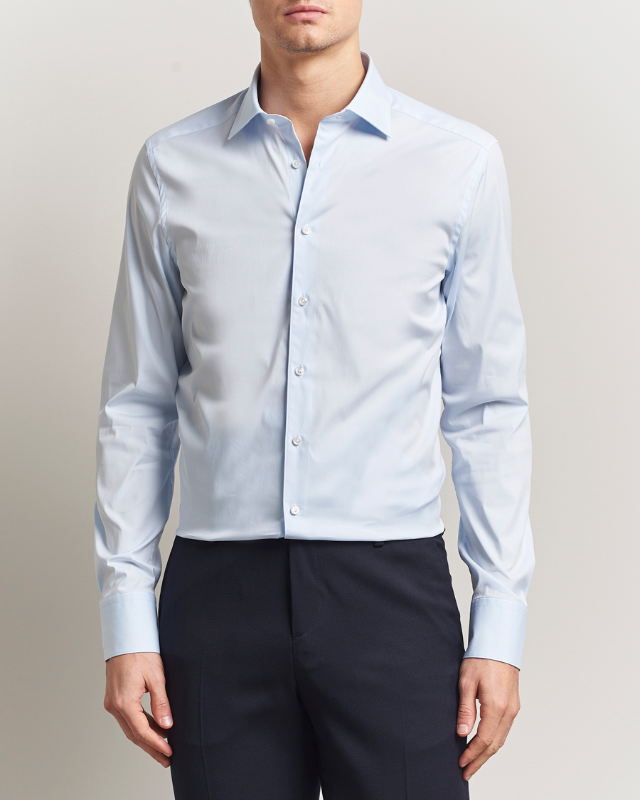 Men | Shirts | Stenströms | Slimline Cotton Stretch Shirt Light Blue
