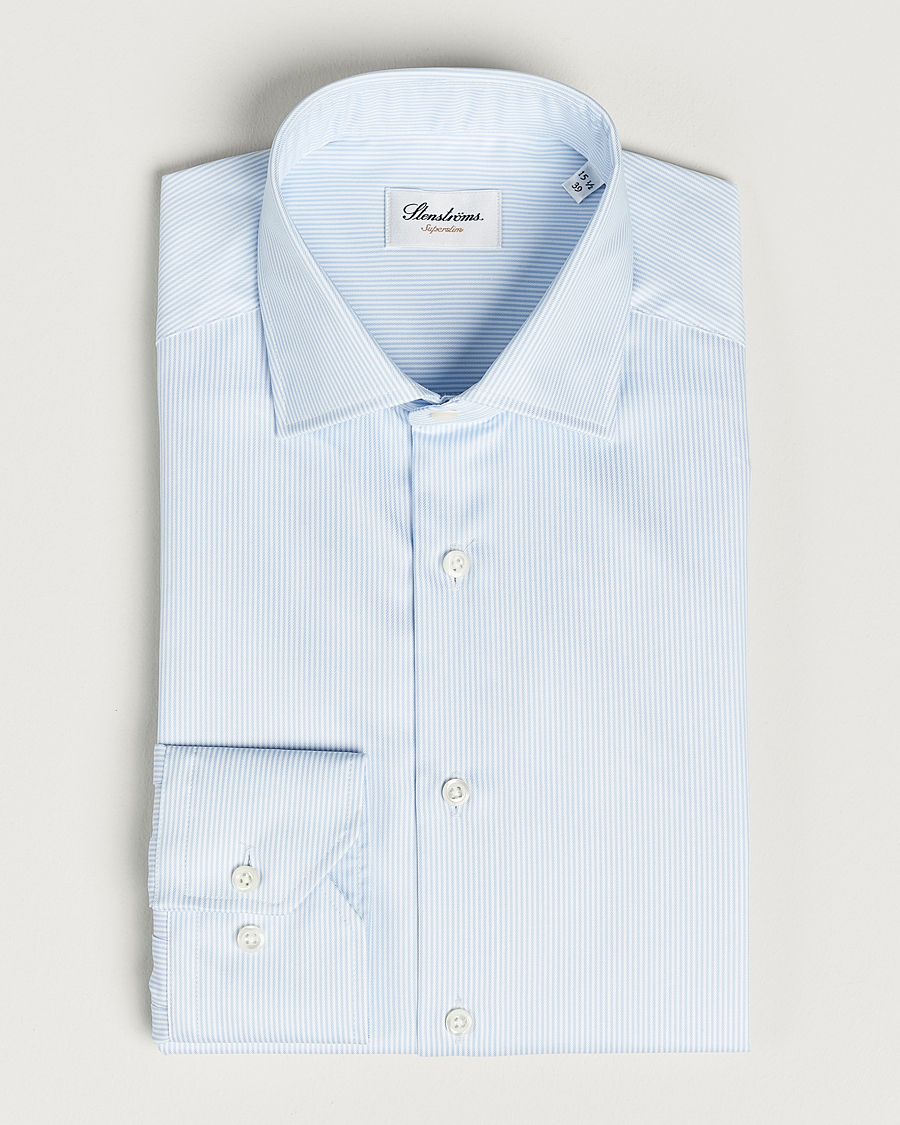 Men | Shirts | Stenströms | Superslim Cotton Twill Striped Shirt Blue/White