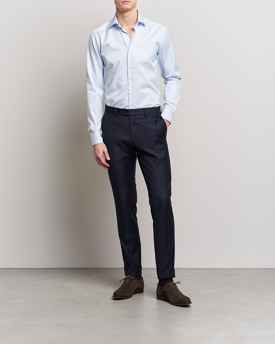 Men | Shirts | Stenströms | Superslim Cotton Twill Striped Shirt Blue/White