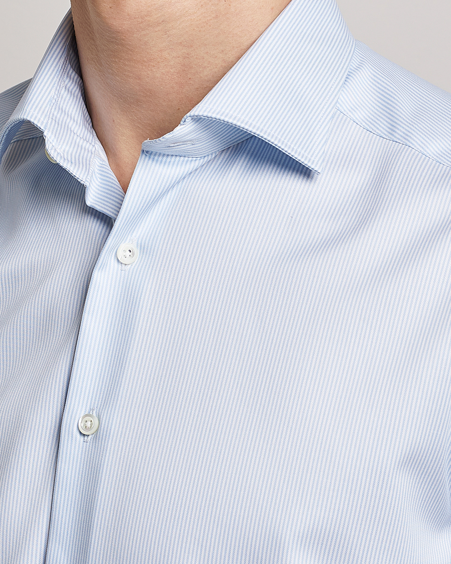 Men | Shirts | Stenströms | Superslim Cotton Twill Striped Shirt Blue/White