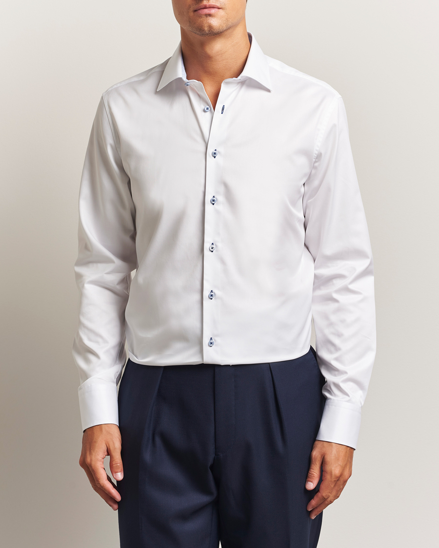 Men | Shirts | Stenströms | Regular Fit Contrast Cut Away Shirt White