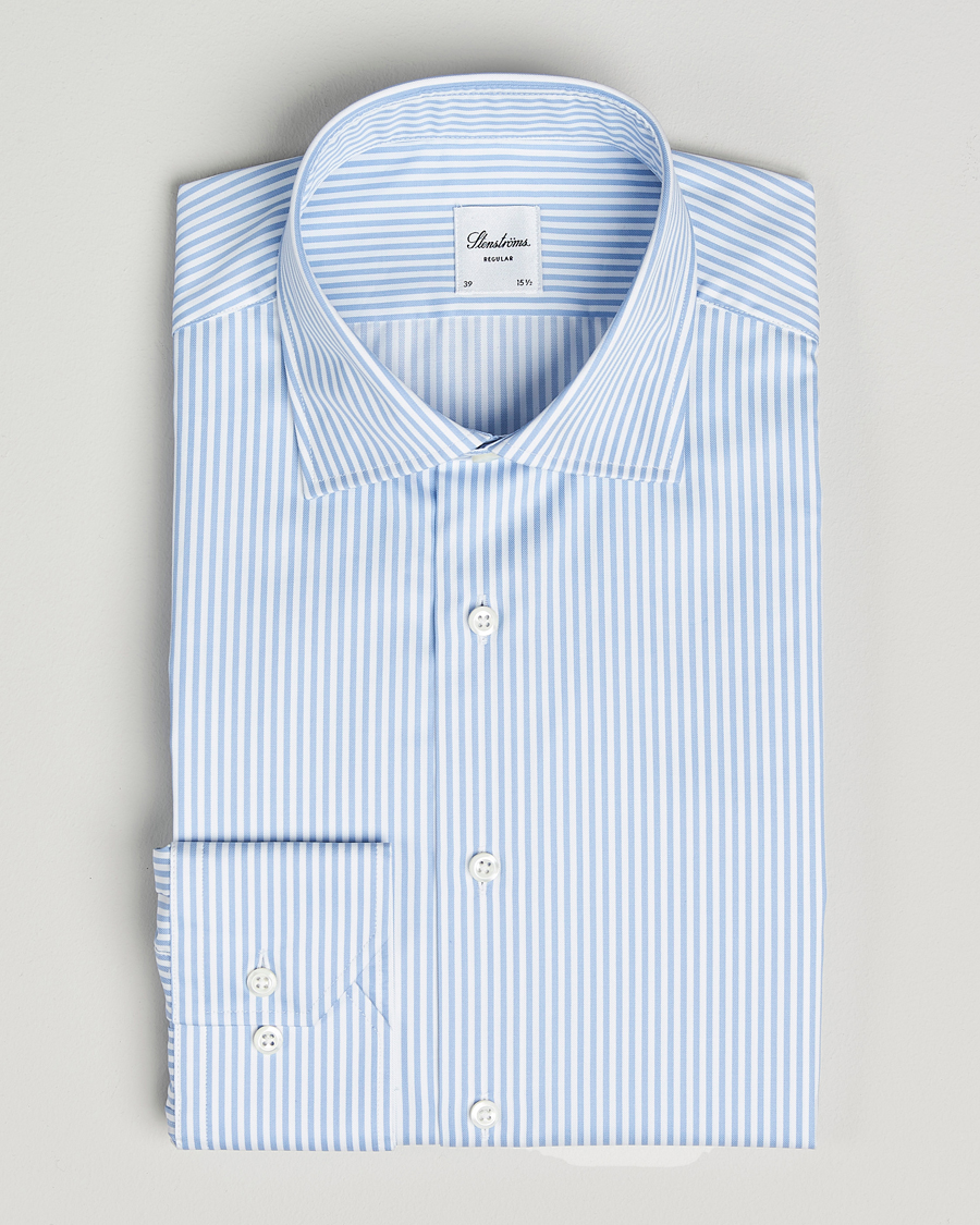 Men | Shirts | Stenströms | Regular Fit Striped Cut Away Shirt Blue/White
