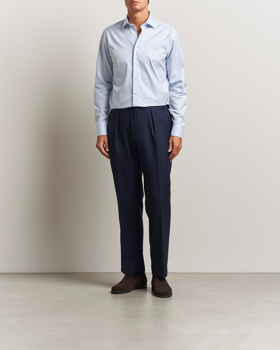 Men | Shirts | Stenströms | Regular Fit Striped Cut Away Shirt Blue/White