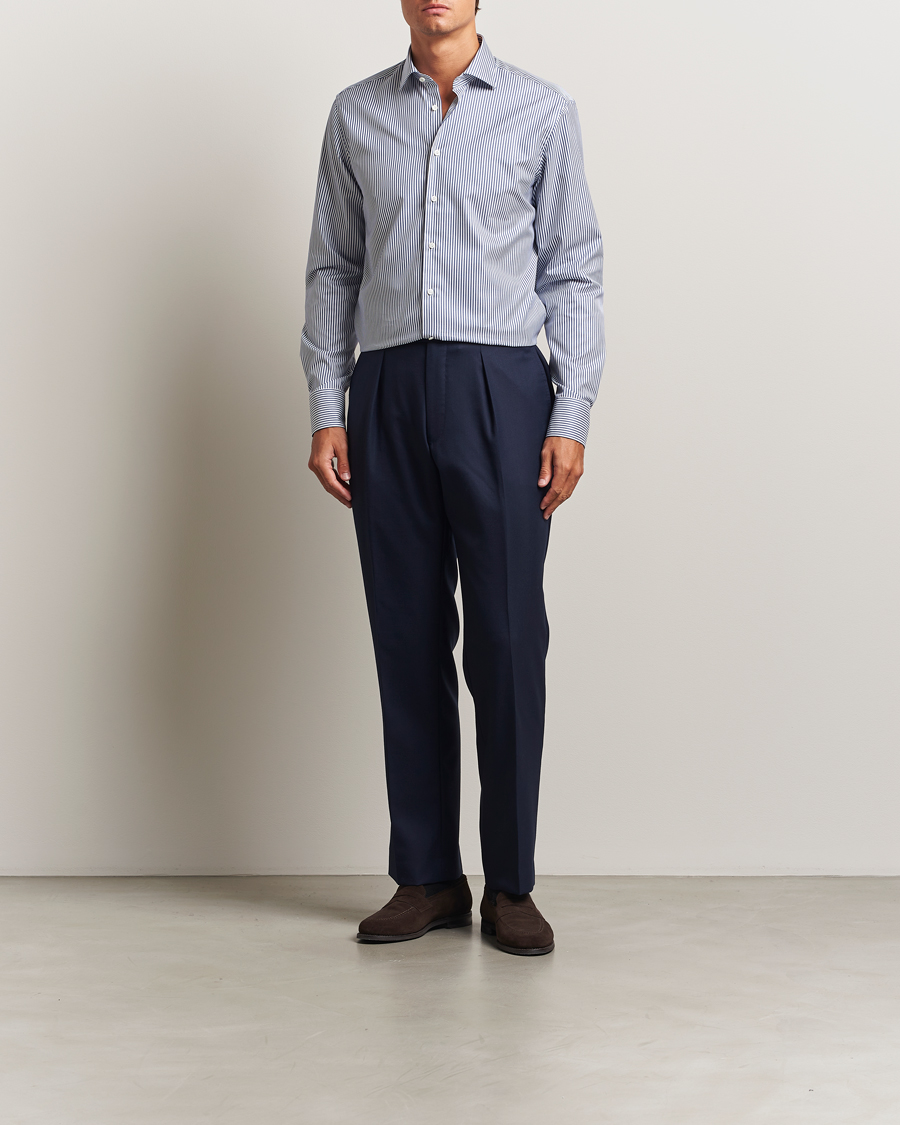 Men | Shirts | Stenströms | Regular Fit Striped Cut Away Shirt White/Blue