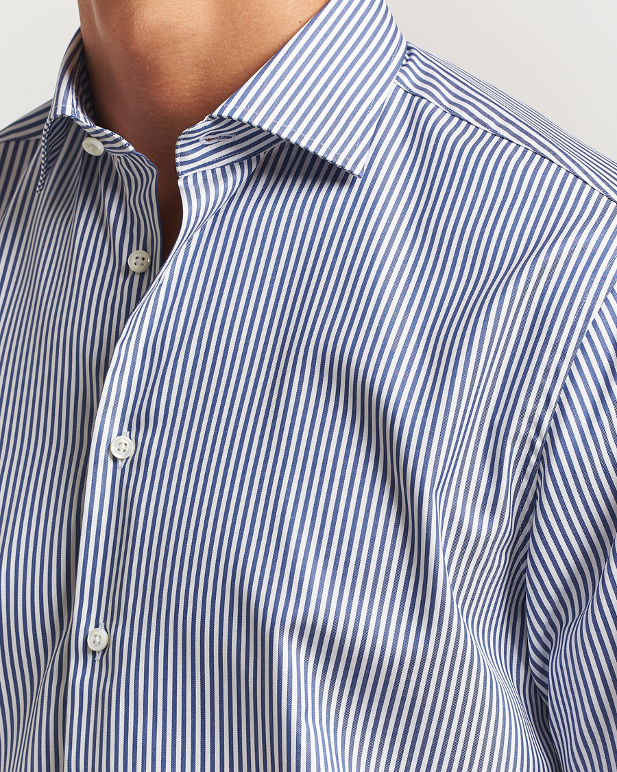 Men | Shirts | Stenströms | Regular Fit Striped Cut Away Shirt White/Blue