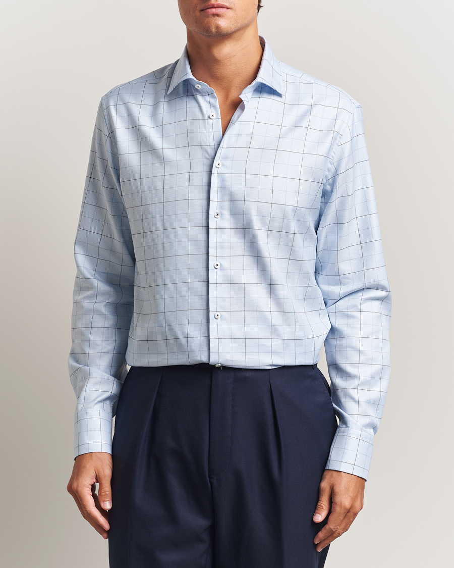 Men | Shirts | Stenströms | Regular Fit Cut Away Windowpane Shirt Blue