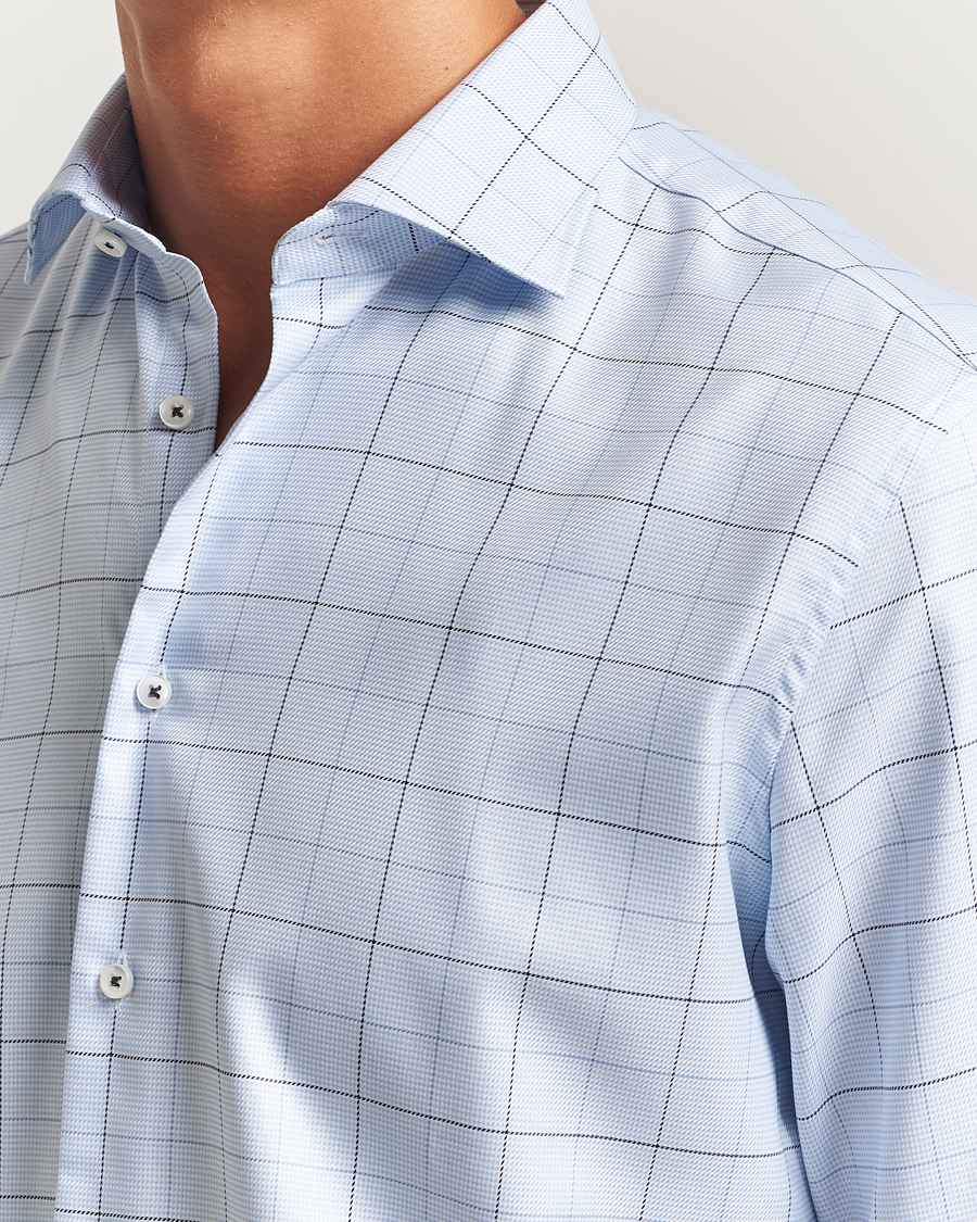 Men | Shirts | Stenströms | Regular Fit Cut Away Windowpane Shirt Blue