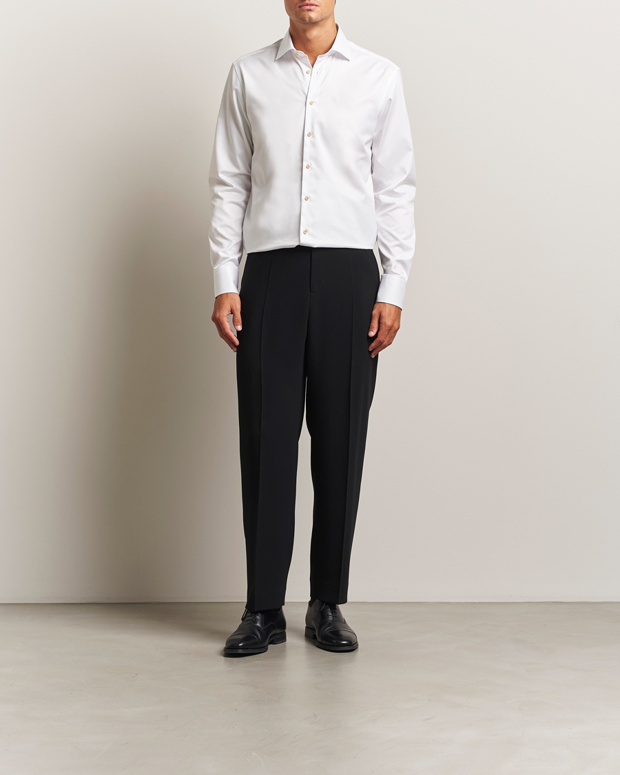 Men | Shirts | Stenströms | Regular Fit Contrast Cotton Shirt White