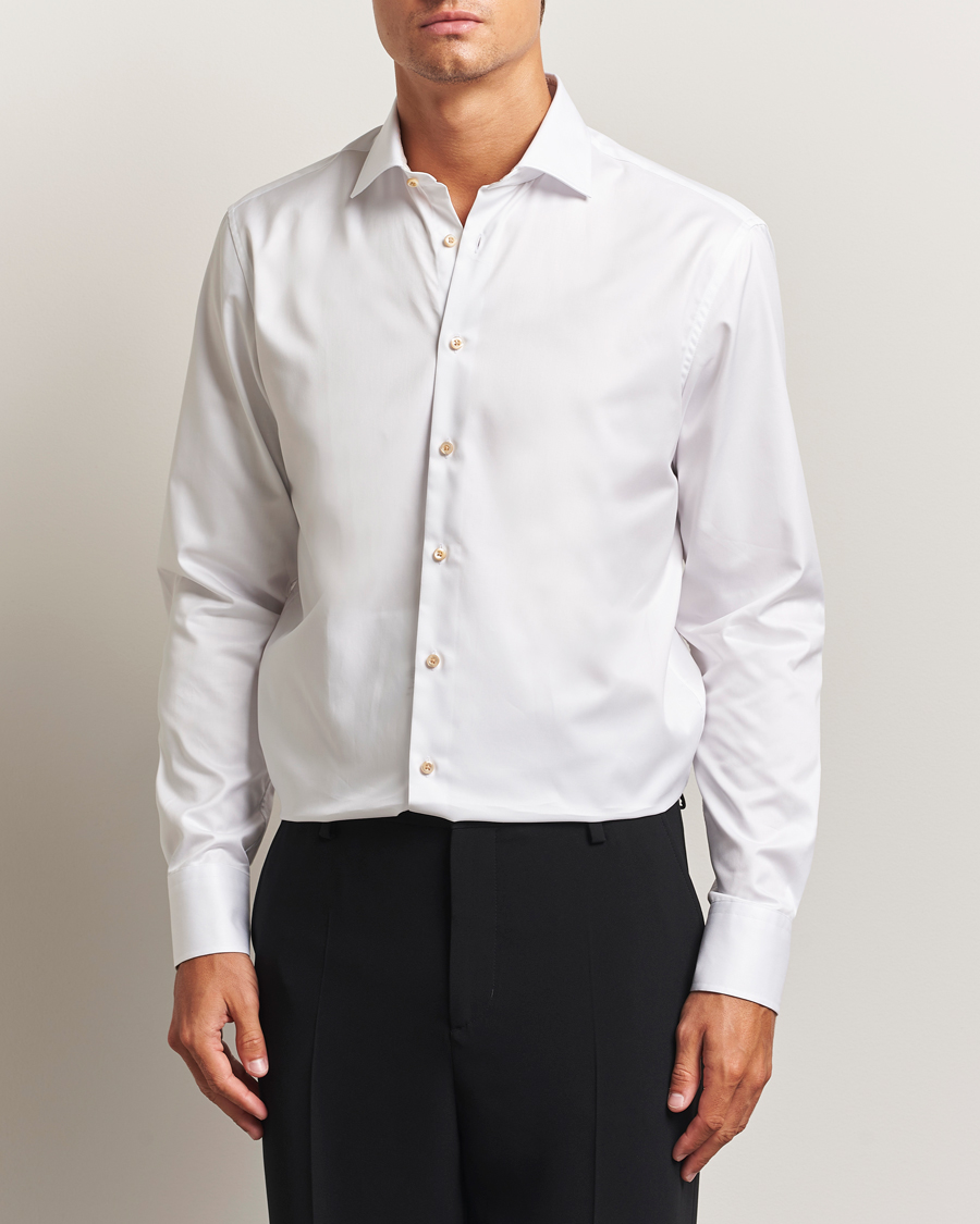 Men | Shirts | Stenströms | Regular Fit Contrast Cotton Shirt White