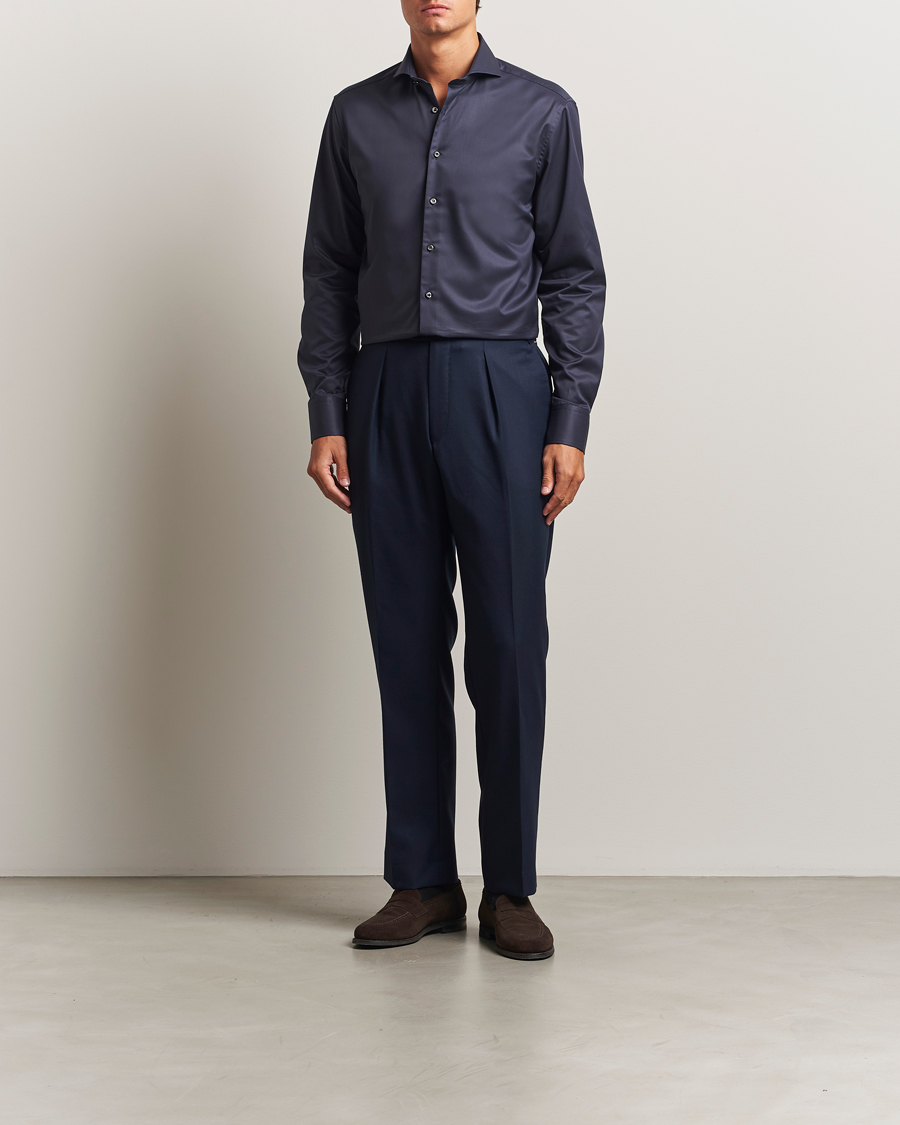 Men | Shirts | Stenströms | Regular Fit Extreme Cut Away Shirt Navy