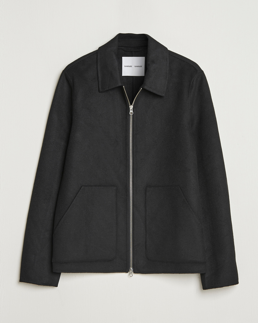 Men | Coats & Jackets | Samsøe Samsøe | Sapaulo Wool Full Zip Shirt Jacket Black