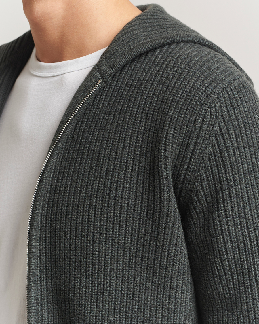 Men | Sweaters & Knitwear | Samsøe Samsøe | Isak Heavy Knitted Full Zip Hoodie Dark Evergreen