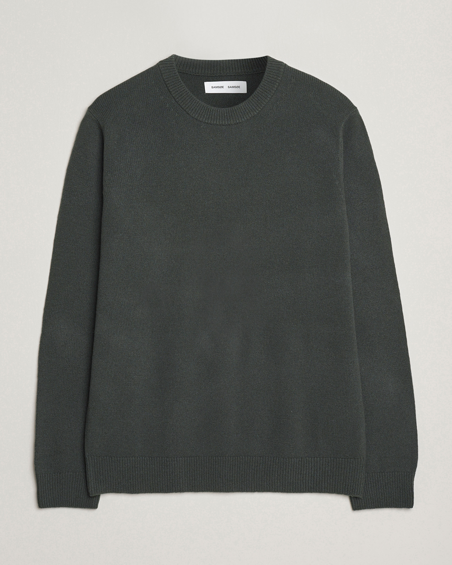 Men | Sweaters & Knitwear | Samsøe Samsøe | Isak Knitted Crew Neck Dark Evergreen