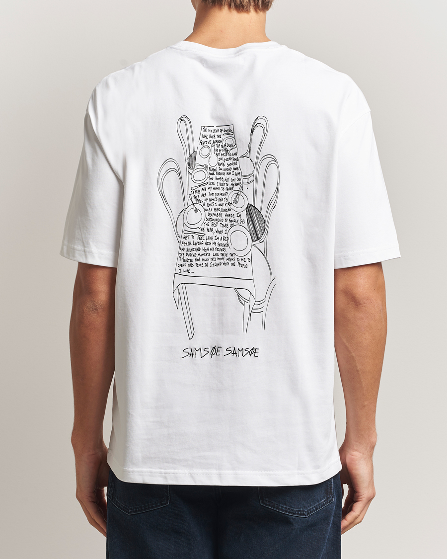Men | T-Shirts | Samsøe Samsøe | Dinner Printed Crew Neck T-Shirt White