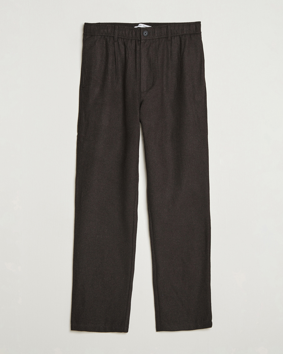 Men | Trousers | Samsøe Samsøe | Bertil Flannel Drawstring Trousers Black Coffee Melange