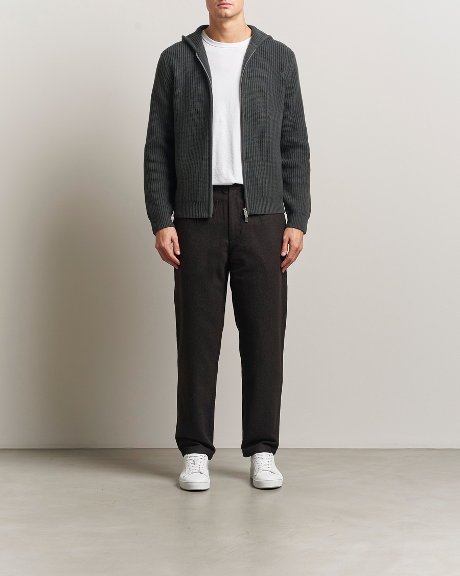 Men | Trousers | Samsøe Samsøe | Bertil Flannel Drawstring Trousers Black Coffee Melange