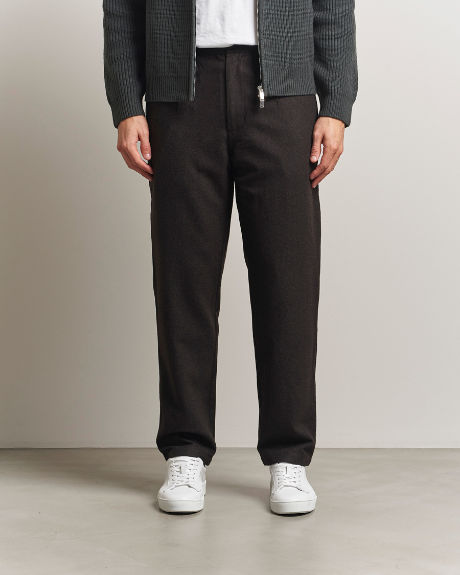 Men | Trousers | Samsøe Samsøe | Bertil Flannel Drawstring Trousers Black Coffee Melange