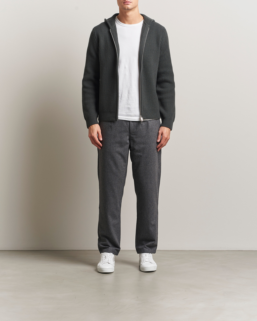 Men | Trousers | Samsøe Samsøe | Bertil Flannel Drawstring Trousers Dark Grey Melange