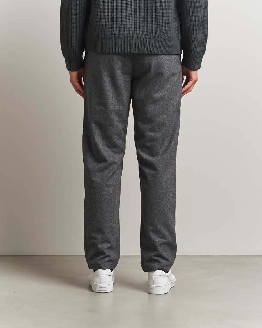 Men | Trousers | Samsøe Samsøe | Bertil Flannel Drawstring Trousers Dark Grey Melange