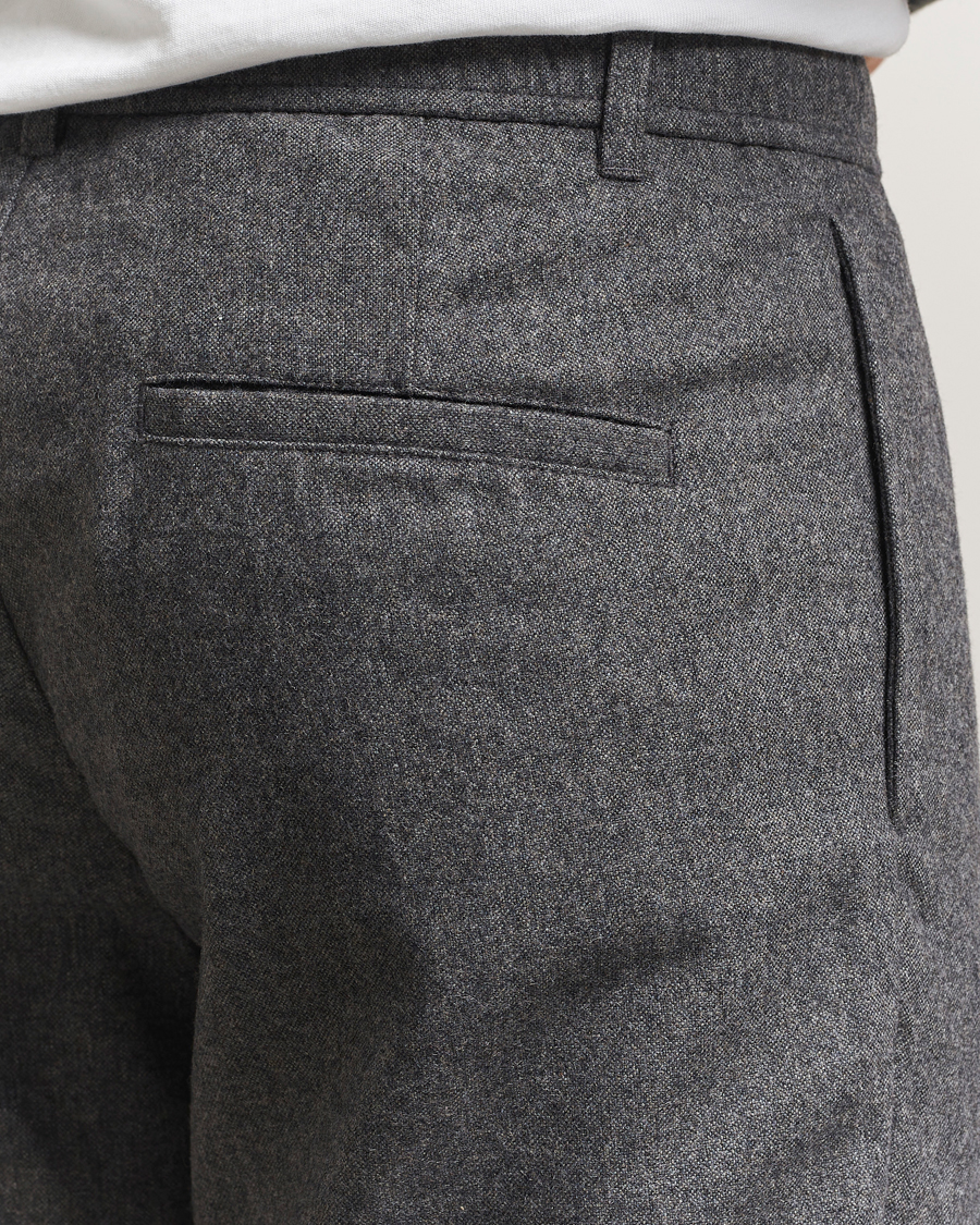 Men | Trousers | Samsøe Samsøe | Bertil Flannel Drawstring Trousers Dark Grey Melange