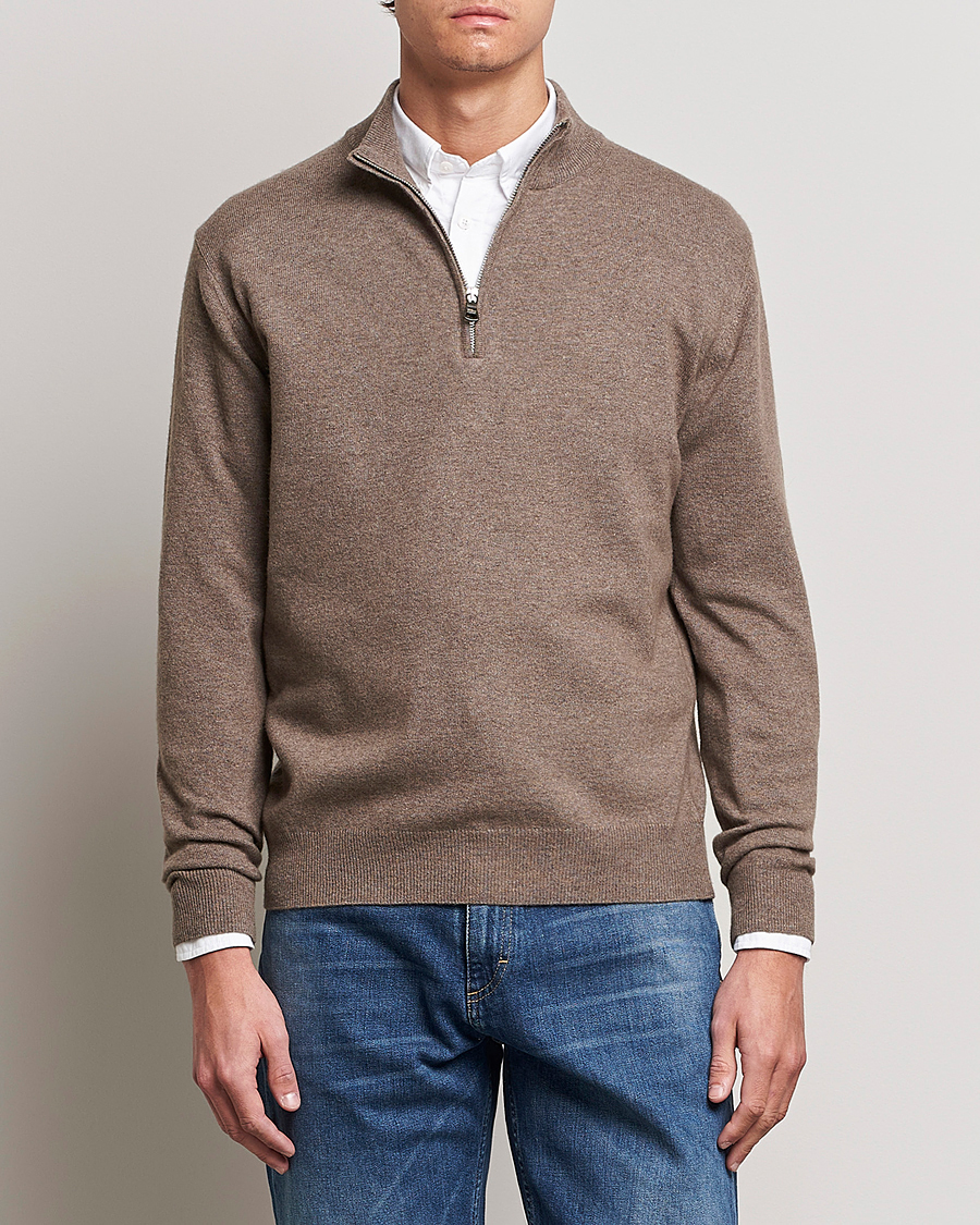 Men | Sweaters & Knitwear | Oscar Jacobson | Patton Wool Half-Zip Beige