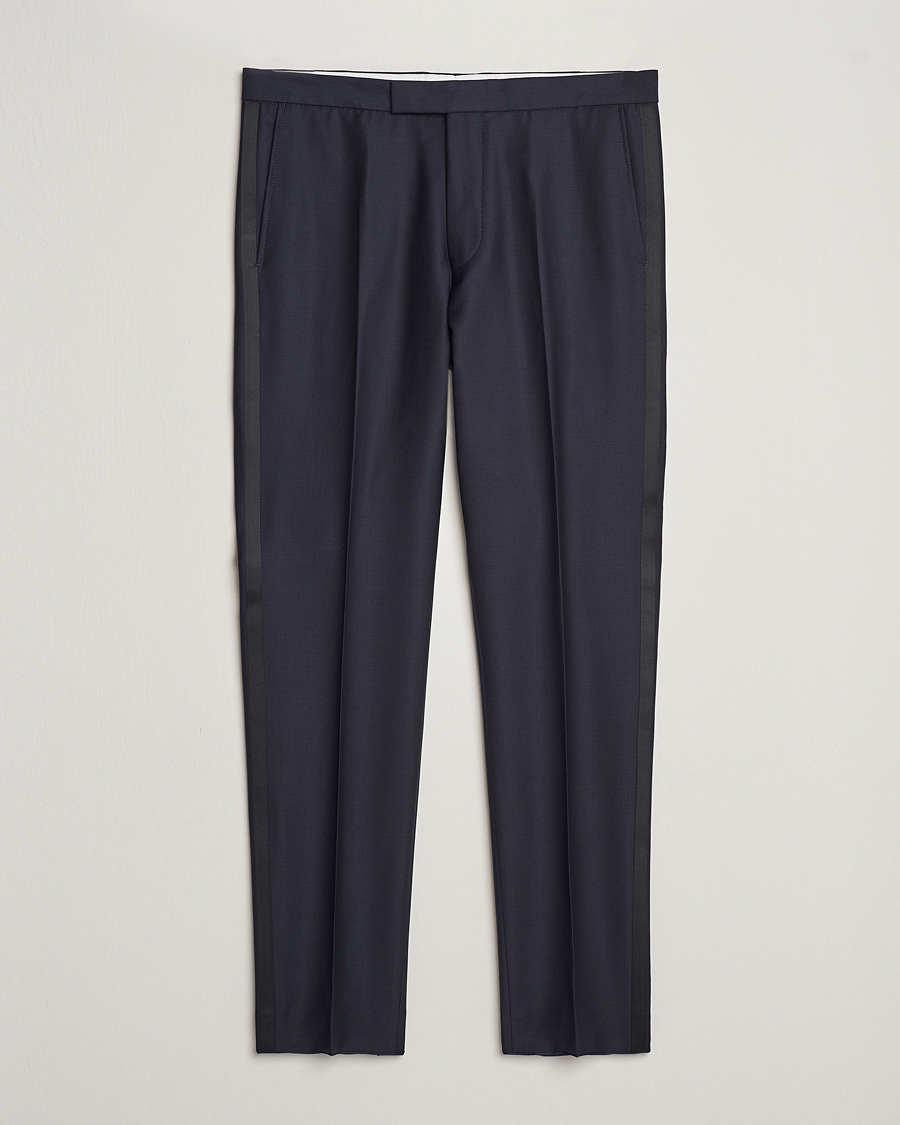 Men | Trousers | Oscar Jacobson | Denz Wool Tuxedo Trousers Navy