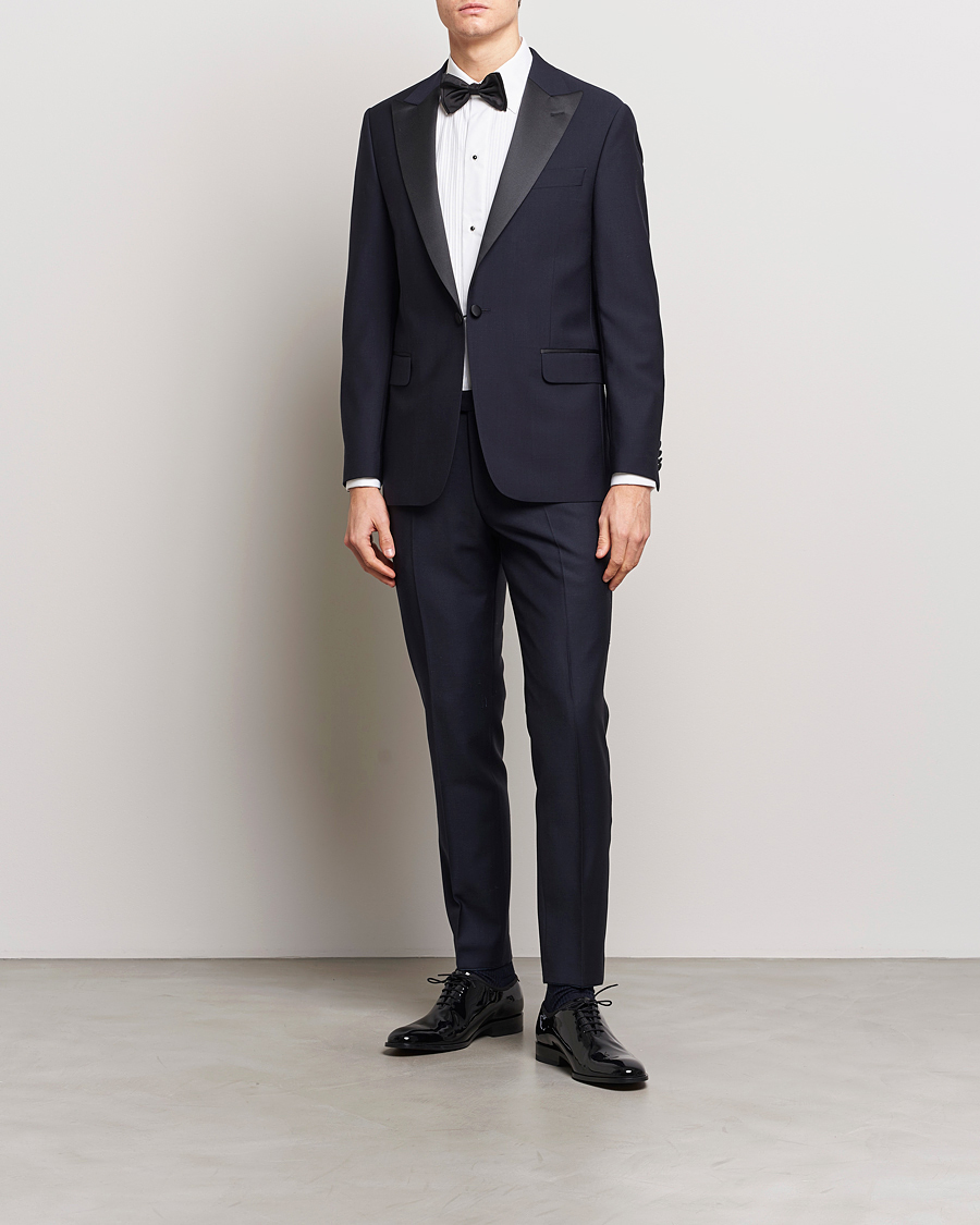 Men | Trousers | Oscar Jacobson | Denz Wool Tuxedo Trousers Navy