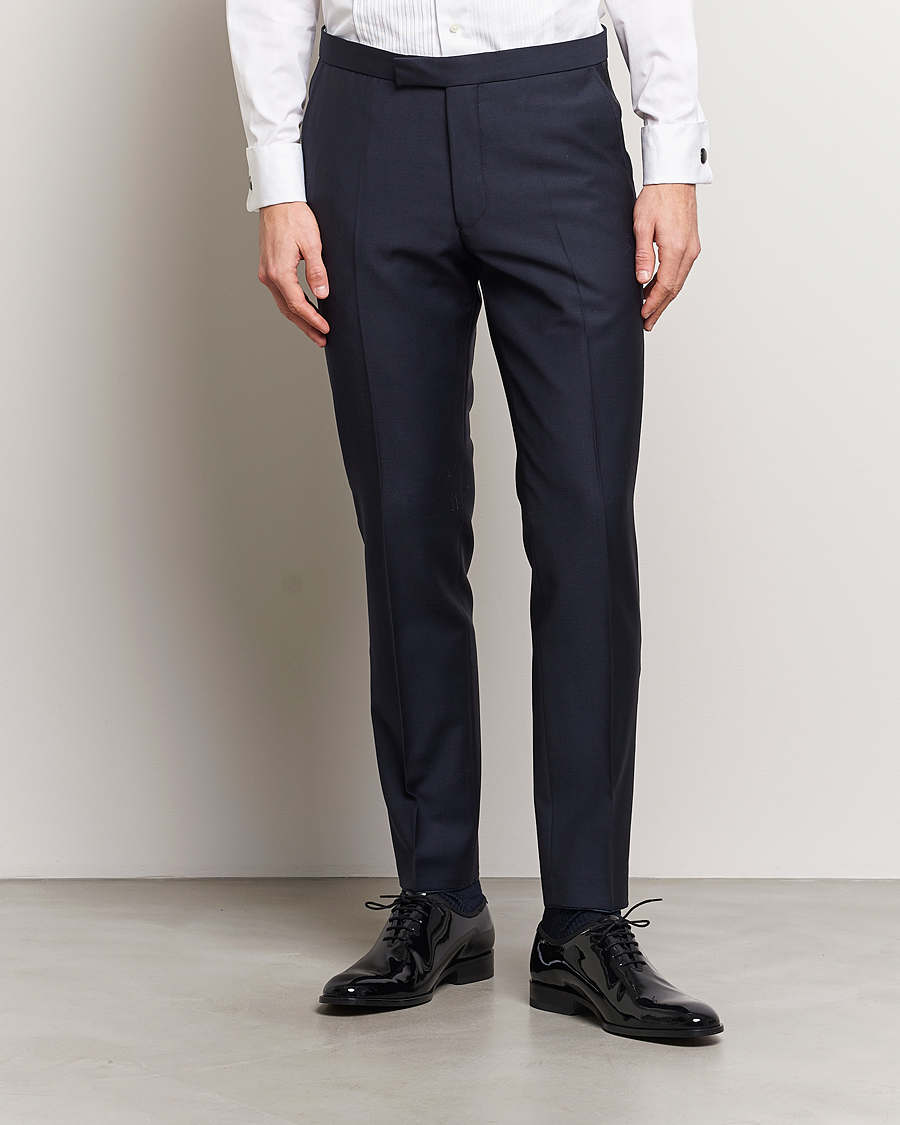 Men | Trousers | Oscar Jacobson | Denz Wool Tuxedo Trousers Navy