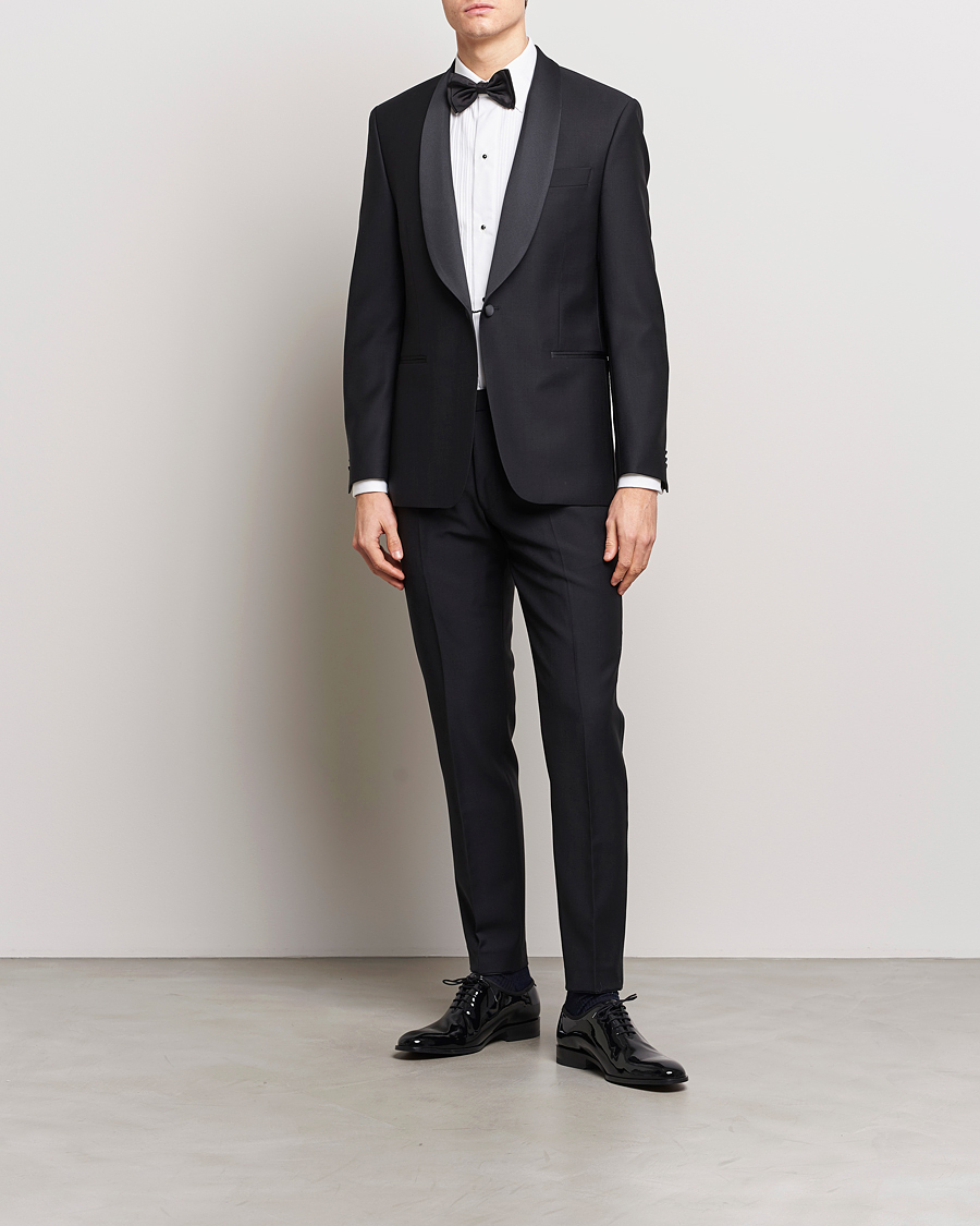 Men | Trousers | Oscar Jacobson | Denz Wool Tuxedo Trousers Black