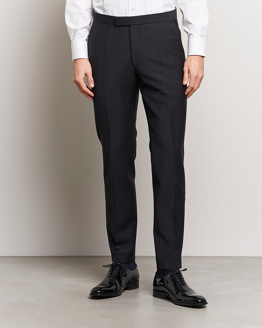 Men | Trousers | Oscar Jacobson | Denz Wool Tuxedo Trousers Black
