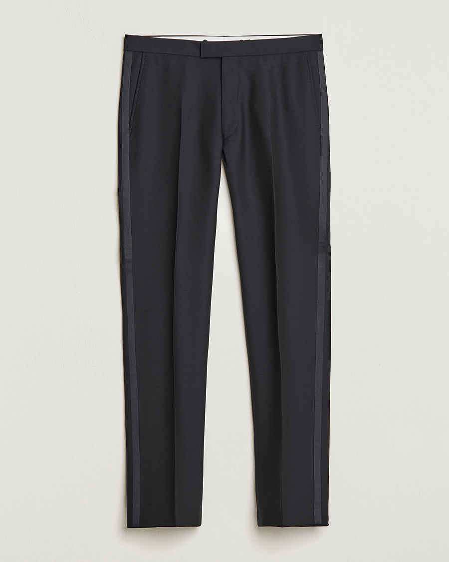 Men | Trousers | Oscar Jacobson | Denz Straight Wool Tuxedo Trousers Black