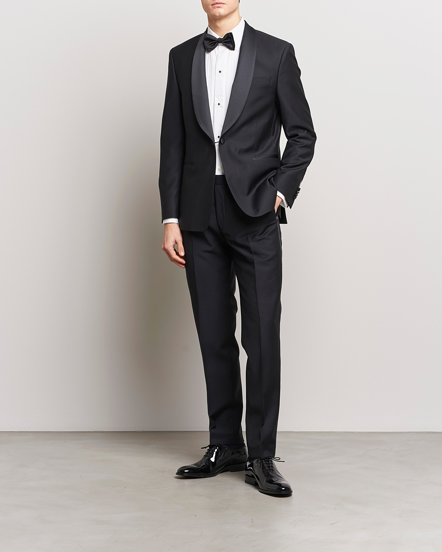 Men | Trousers | Oscar Jacobson | Denz Straight Wool Tuxedo Trousers Black