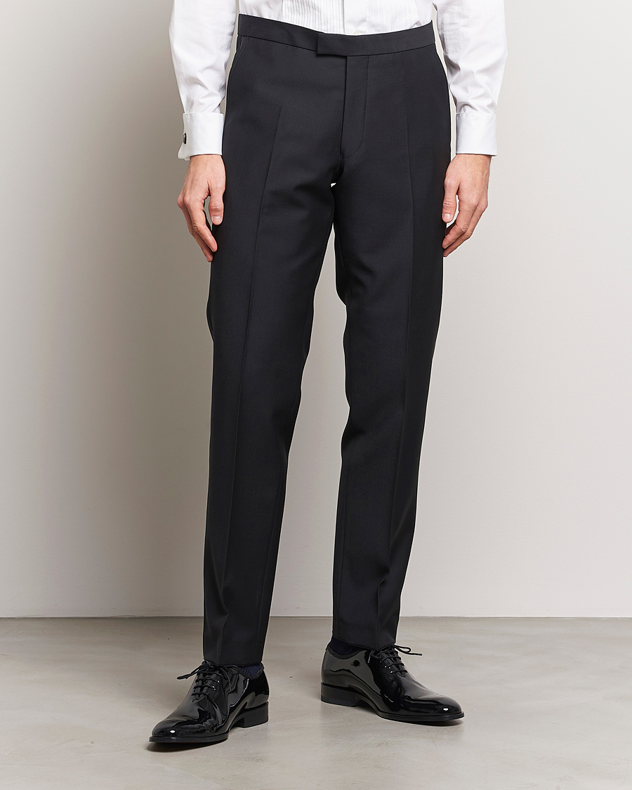 Men | Trousers | Oscar Jacobson | Denz Straight Wool Tuxedo Trousers Black
