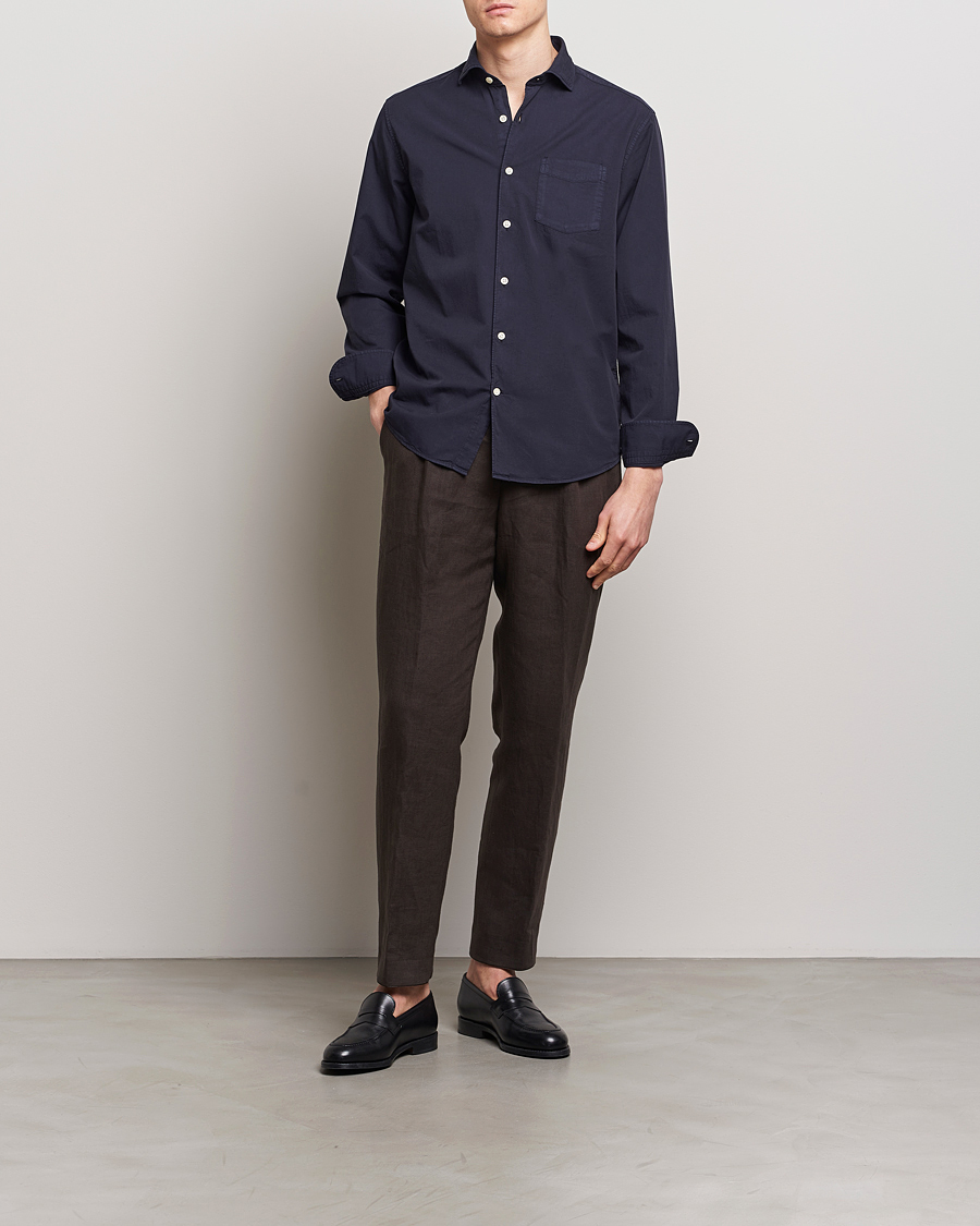 Men | Shirts | Oscar Jacobson | Reg Fit Wide Spread Collar Twill Night Blue