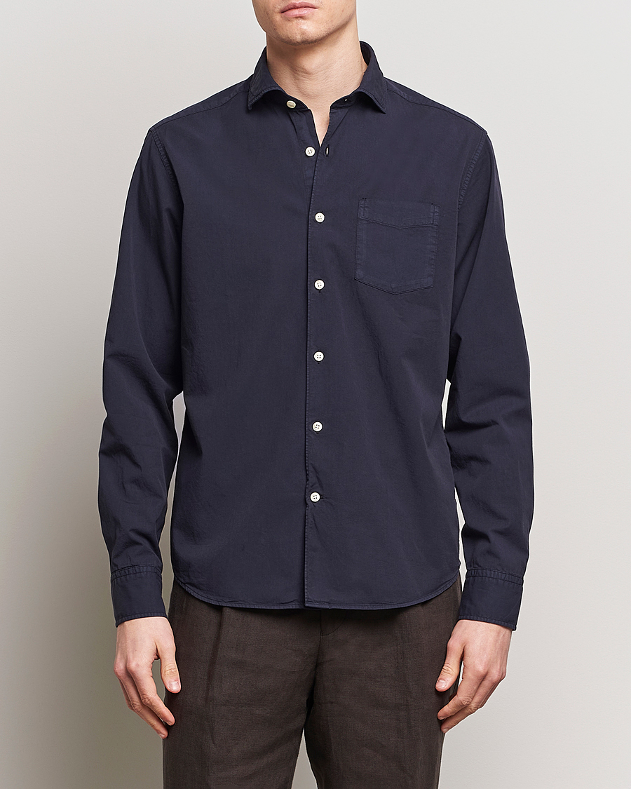 Men | Shirts | Oscar Jacobson | Reg Fit Wide Spread Collar Twill Night Blue