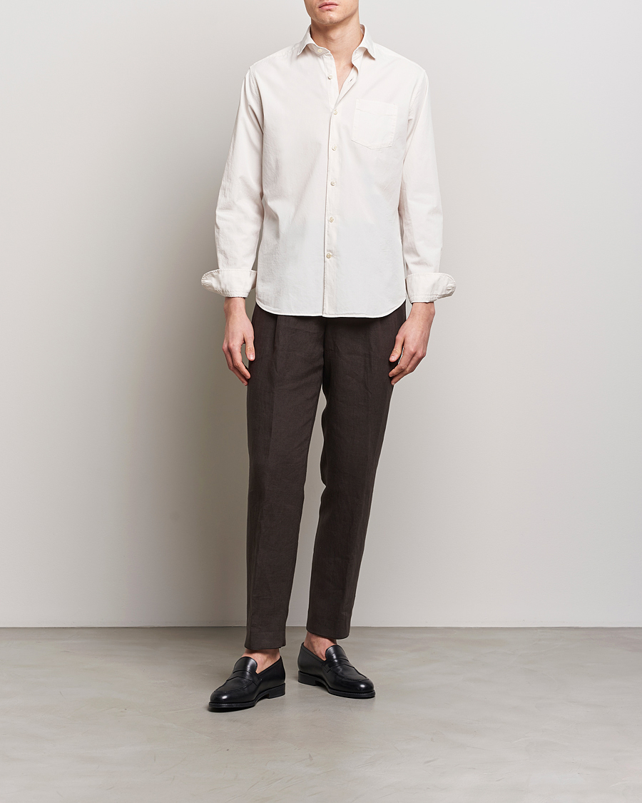 Men | Shirts | Oscar Jacobson | Reg Fit Wide Spread Collar Twill Ecru White