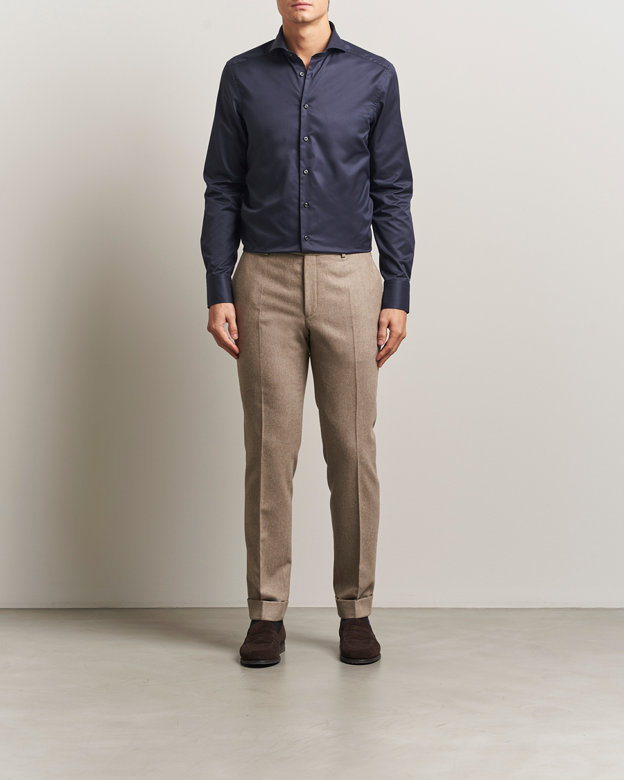 Men | Shirts | Stenströms | Slimline Extreme Cut Away Shirt Navy